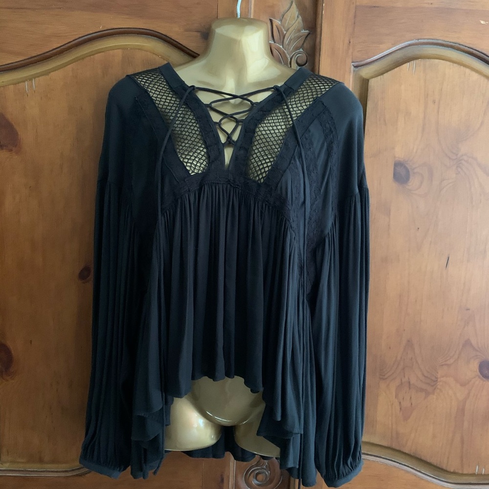 Free People beautiful black swing blouse